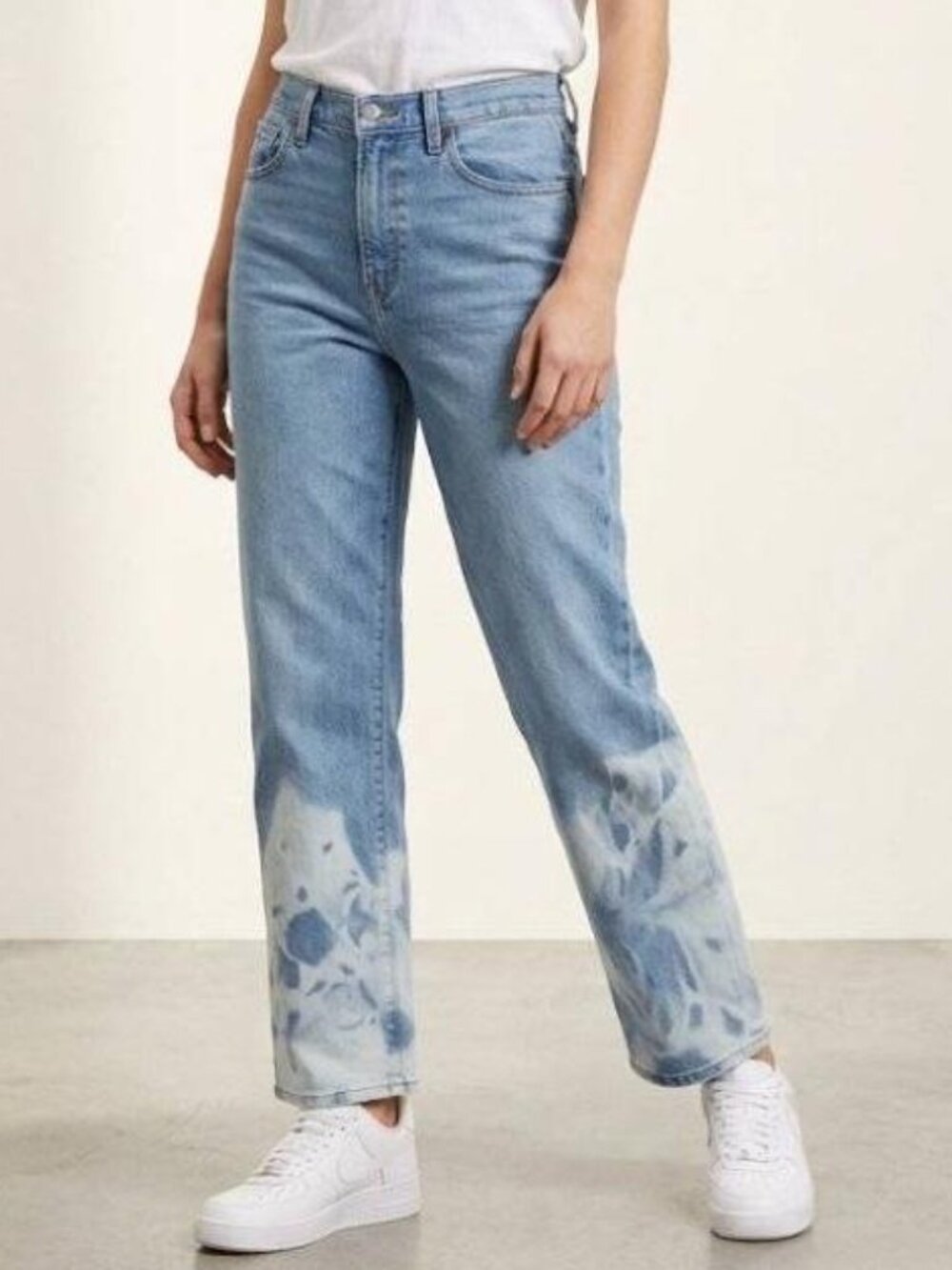 Levi's Bleach Tie Dye Hem Wide Leg Medium Wash Denim Jeans Size 16